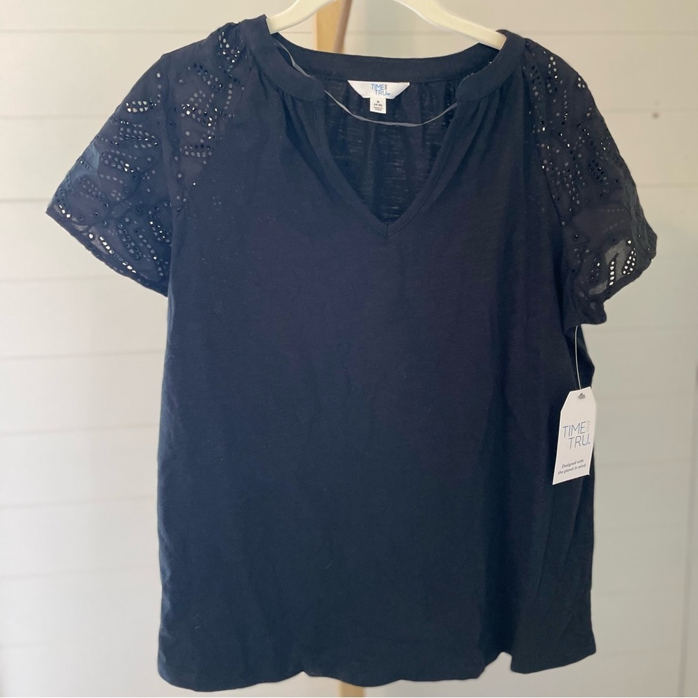 Time and Tru Blue Boxy‎ Short Sleeve Blouse